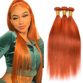 Fridnae 350 Colour Orange Straight Hair Bundle front view
