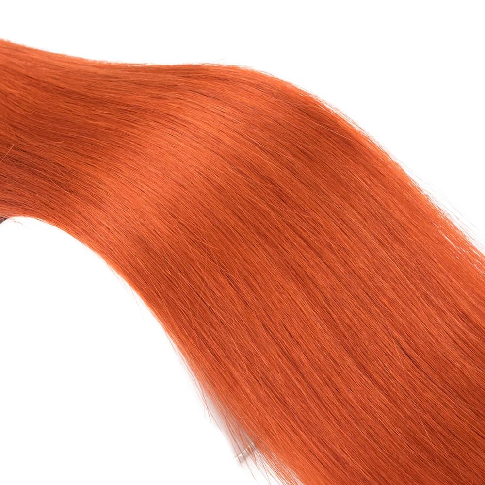 Fridnae 350 Colour Orange Straight Hair Bundle on a model