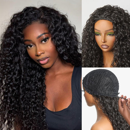 Frodio Curly Half Wig 26 inches front view with natural black curls