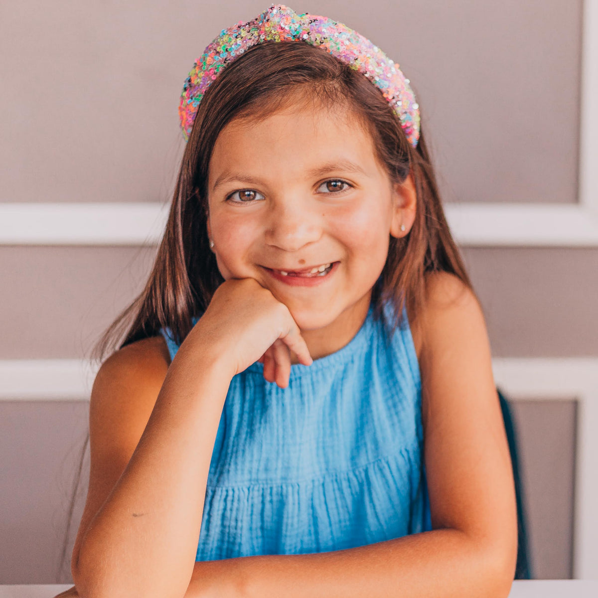 FROG SAC headband with iridescent sequins close-up