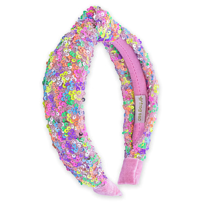 FROG SAC rainbow sequin knotted headband front view