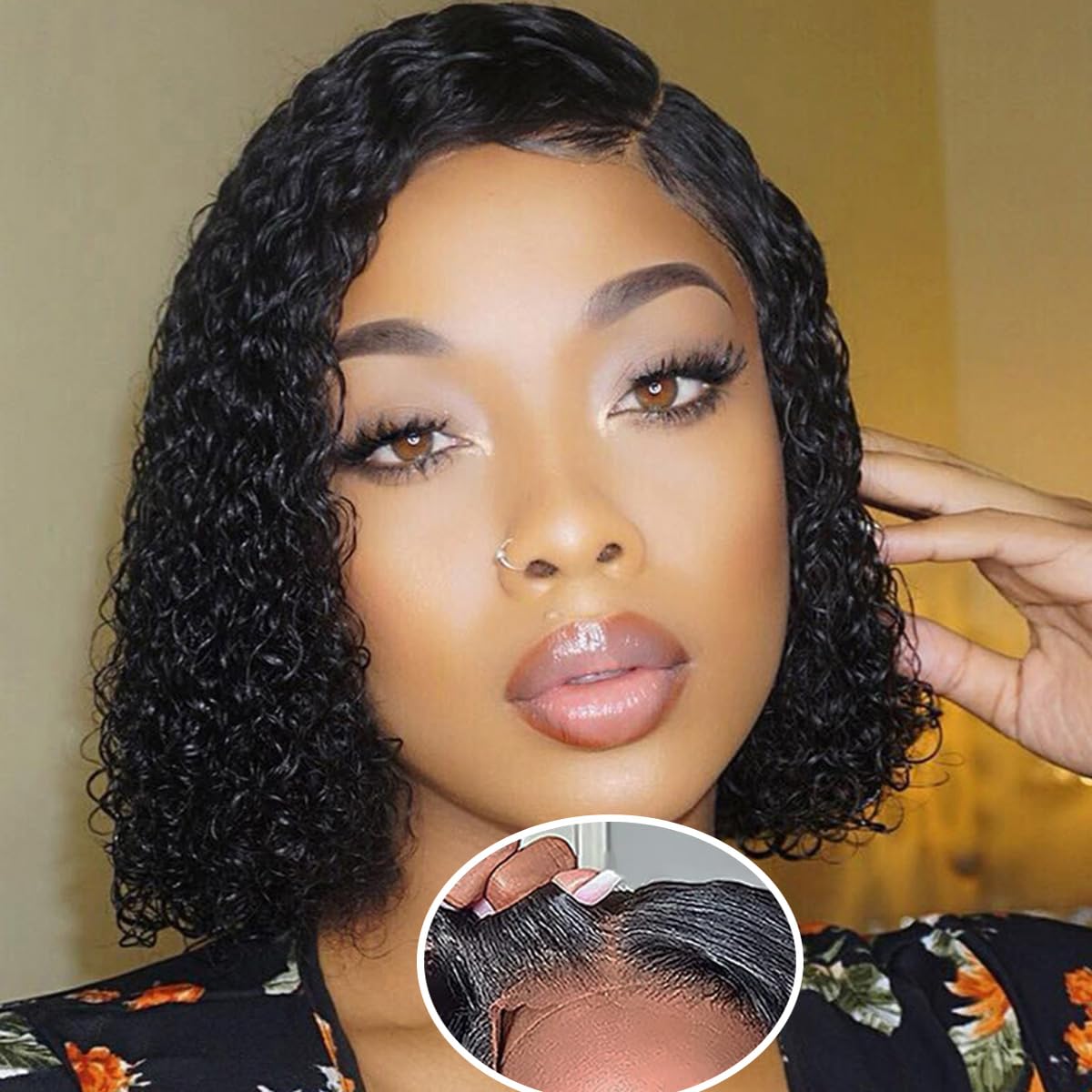 Fronbanis 8-inch glueless bob wig front view in natural black