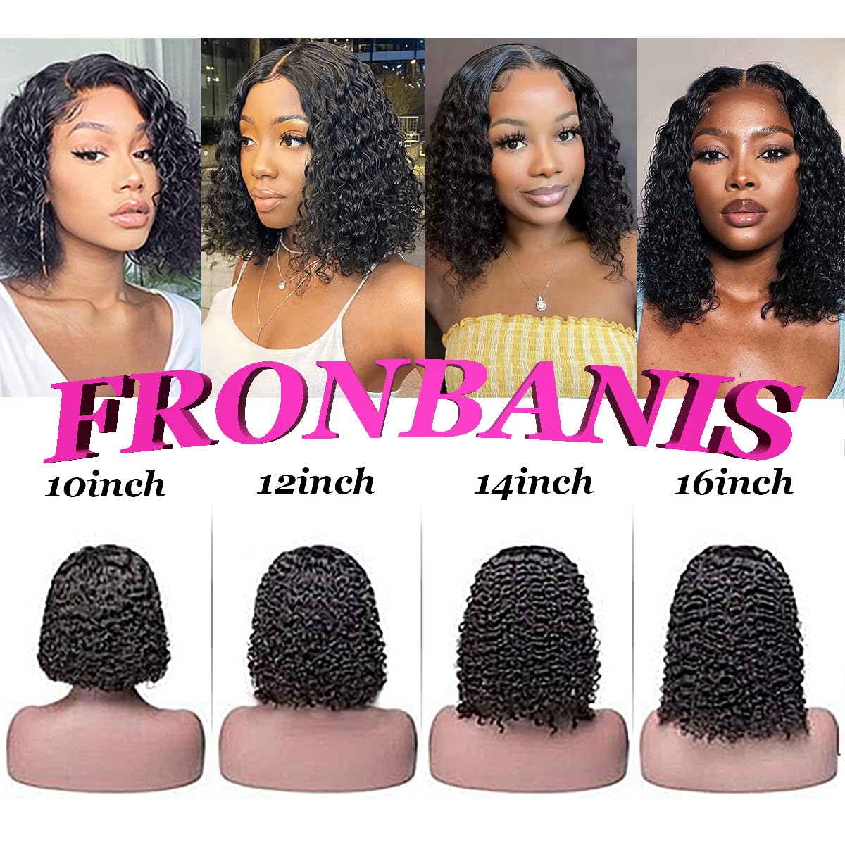 Fronbanis bob wig displayed with eyelashes and headband