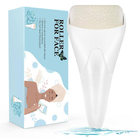 Fronnor Ice Roller for Face, front view with white handle
