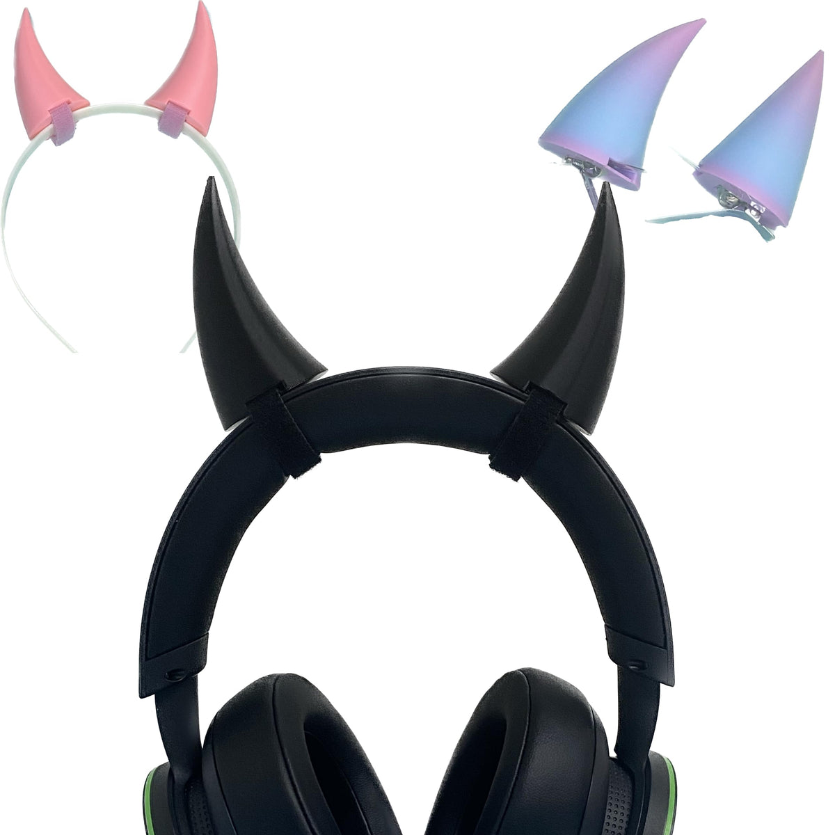 Front view of 2x demon horns in black colour