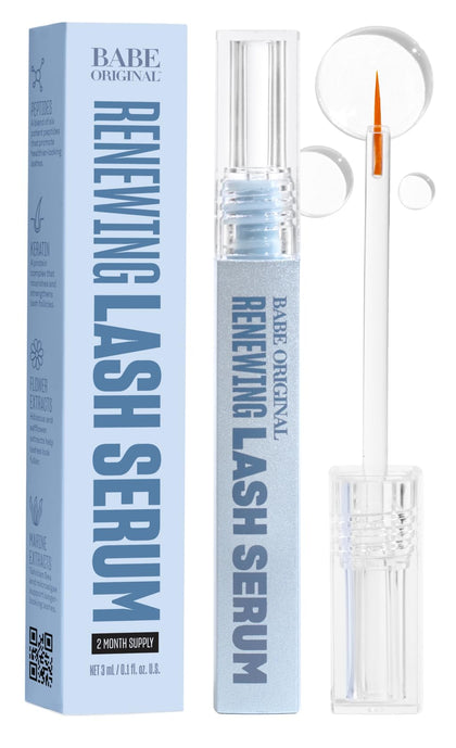 Front view of BABE ORIGINAL Renewing Lash Serum 3mL packaging