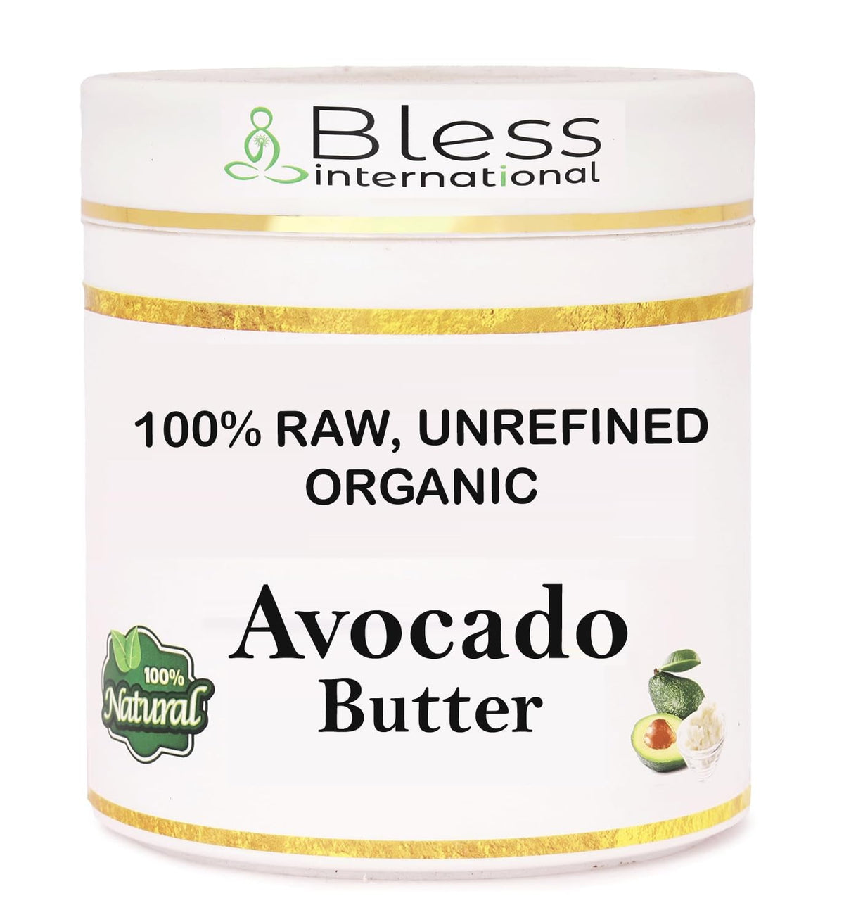 Front view of Bless International Organic Raw Avocado Butter 520g packaging