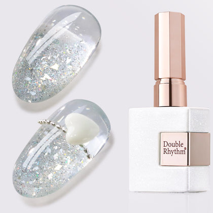 Front view of Double Rhythm 15ml Glitter Gel Polish in Rainbow Silver-B1165