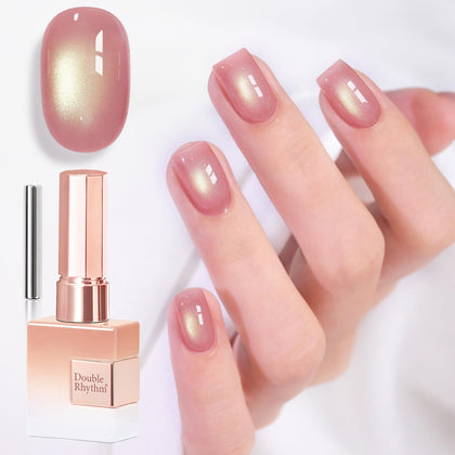Front view of Double Rhythm Cat Eye Gel Nail Polish 15ML in Nude Peach