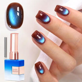 Front view of Double Rhythm Cat Eye Gel Polish 15ml in Caramel Blue