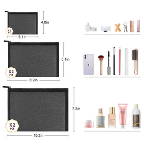 Front view of EASYFUN mesh cosmetic pouch in black