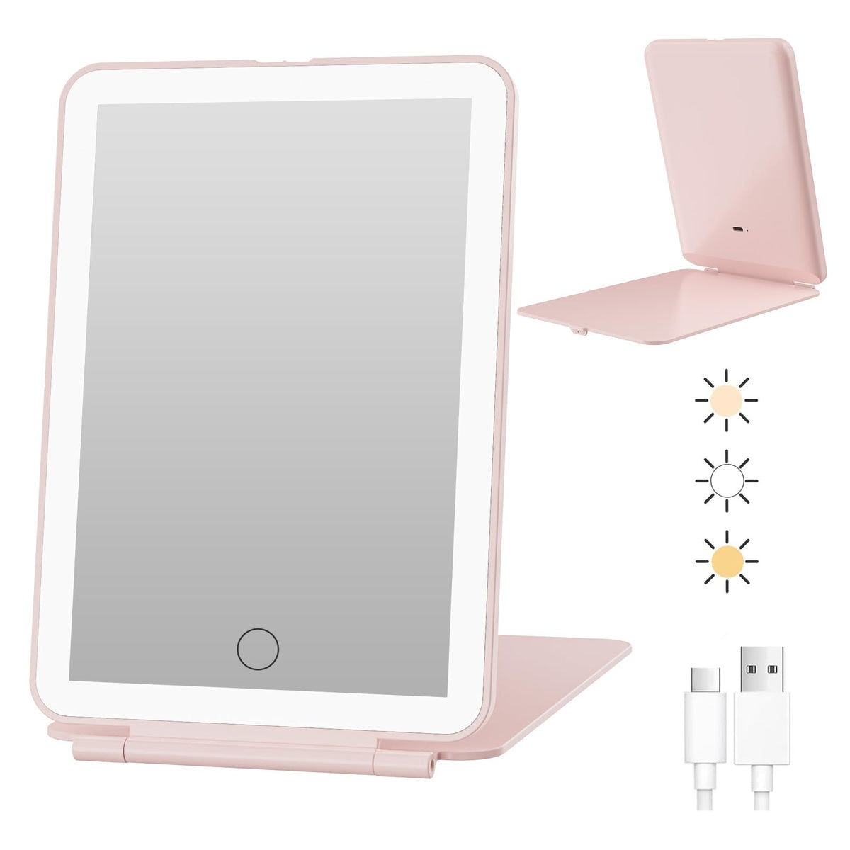 Front view of FUNTOUCH Rechargeable Travel Makeup Mirror with LED lights