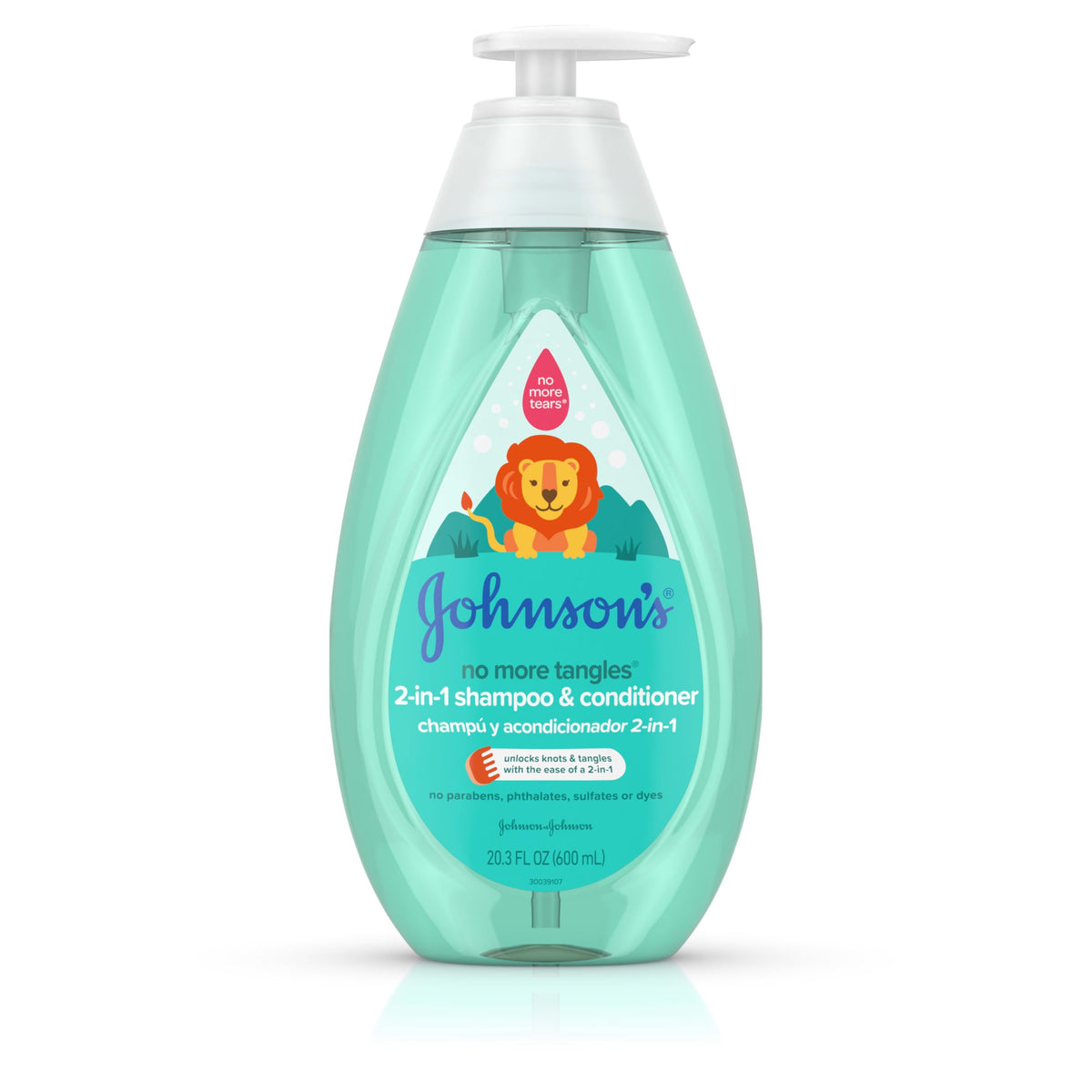 Front view of Johnson's Baby No More Tangles 2-in-1 Shampoo & Conditioner 20.3 fl. oz bottle