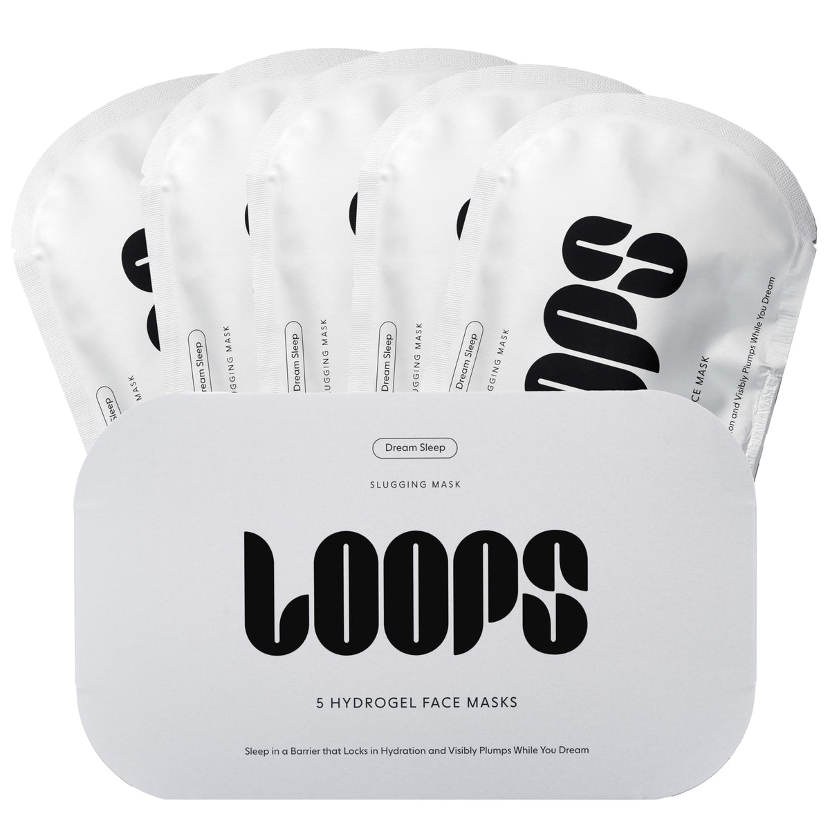 Front view of LOOPS Dream Sleep Hydrogel Face Masks packaging