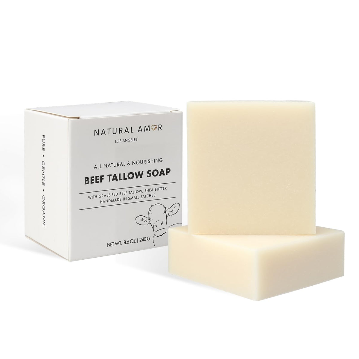 Front view of NATURAL AMOR Unscented Tallow Soap Bar 2 Pack