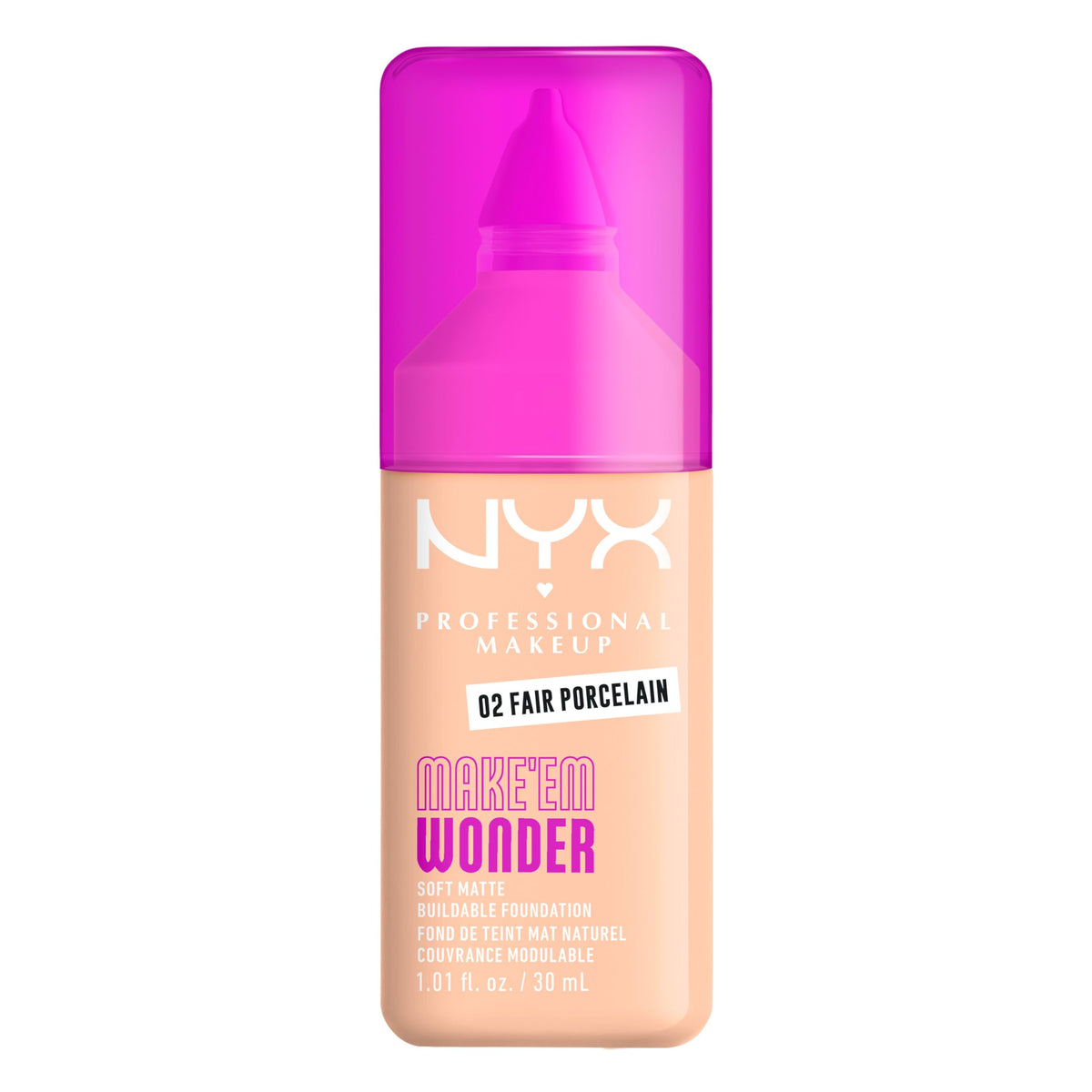 Front view of NYX PROFESSIONAL MAKEUP Make 'Em Wonder Liquid Foundation 02 Fair Porcelain
