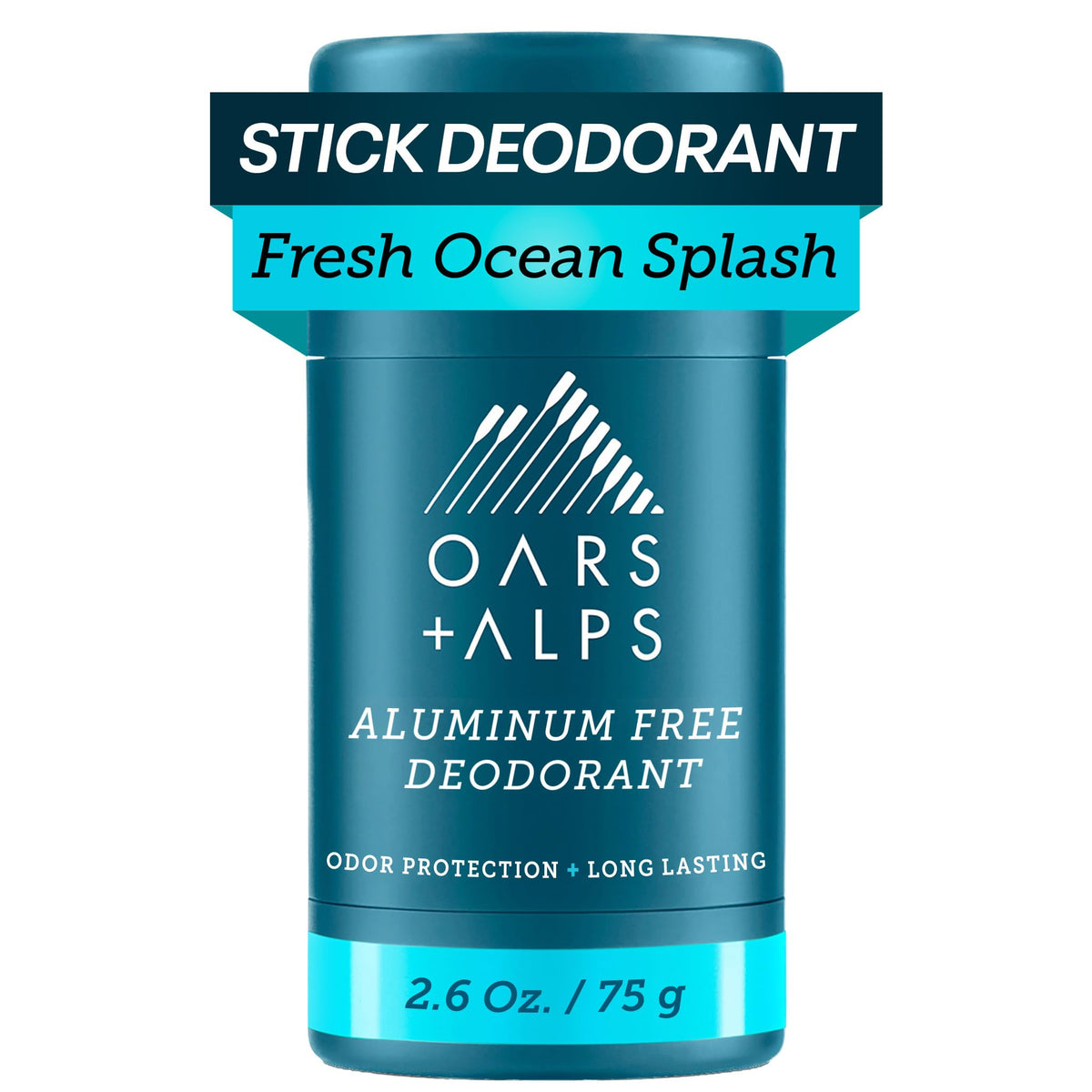 Front view of Oars + Alps Men's Deodorant 2.6oz in clear packaging
