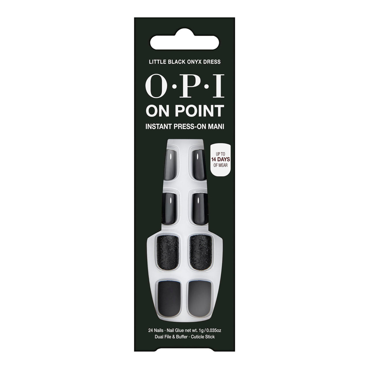 Front view of OPI On Point Little Black Onyx Dress Press On Nails set