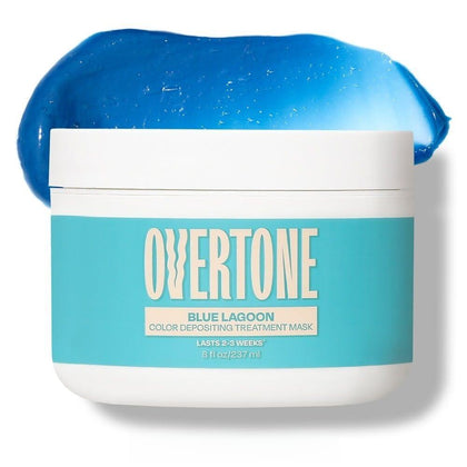 Front view of oVertone Color Depositing Hair Mask Blue Lagoon 8 oz