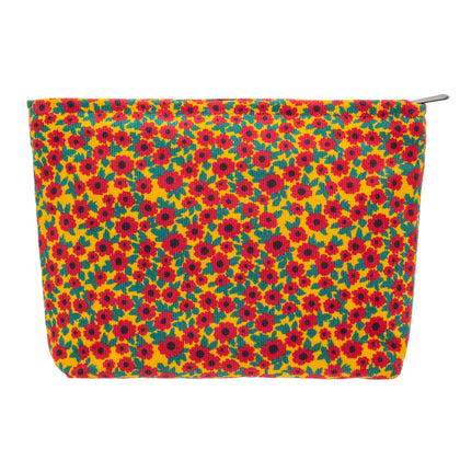 Front view of PAZIMIIK Flat Makeup Bag in floral red