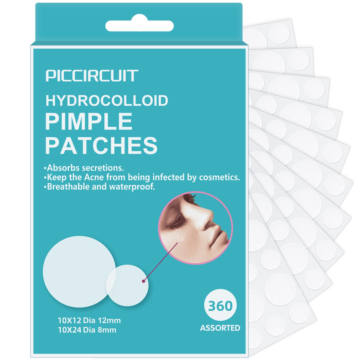 Front view of PICcircuit Hydrocolloid Pimple Patches packaging