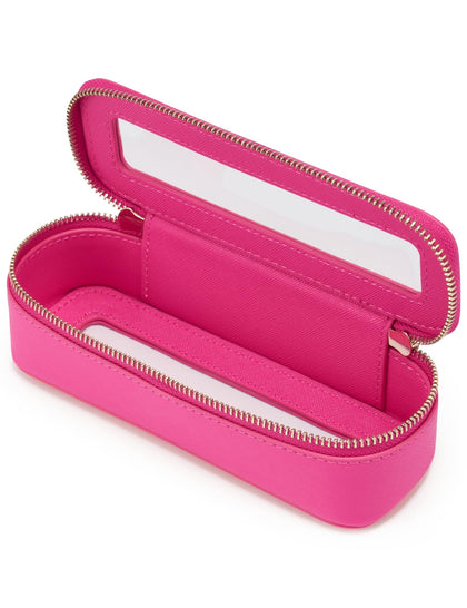 Front view of Popvibe Slim Makeup Brush Bag in hot pink