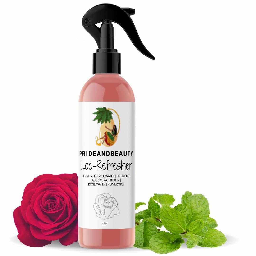 Front view of PRIDE AND BEAUTY HAIR + SKIN RESTORATION Rose Water & Peppermint Loc Spray 4 oz