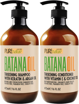 Front view of PURE NATURE LUX SPA Batana Oil Shampoo and Conditioner Set 16 Fl Oz
