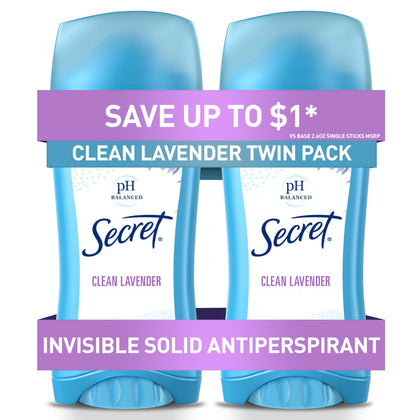 Front view of Secret Antiperspirant Deodorant for Women, Clean Lavender scent