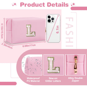 Front view of the ChaoGreat personalised makeup bag with A-Z letter patch