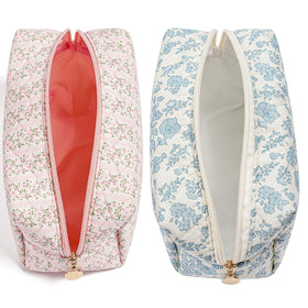 Front view of the pink floral HHQQWZ Cosmetic Bag