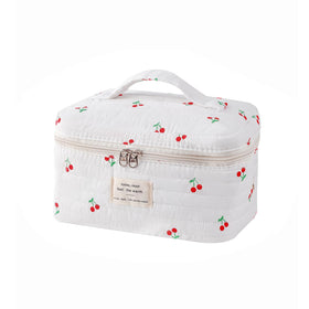Front view of uekeboag Large Travel Quilted Makeup Bag in floral design