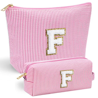 Front view of YOOLIFE personalised makeup bag in pink with chenille letter