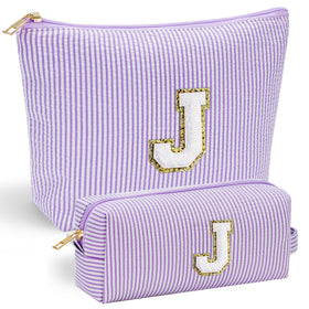 Front view of YOOLIFE personalised makeup bag with initial design in pink