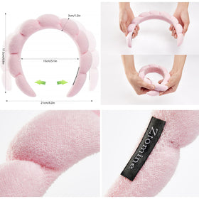 Front view of Ztomine pink terry cloth headband