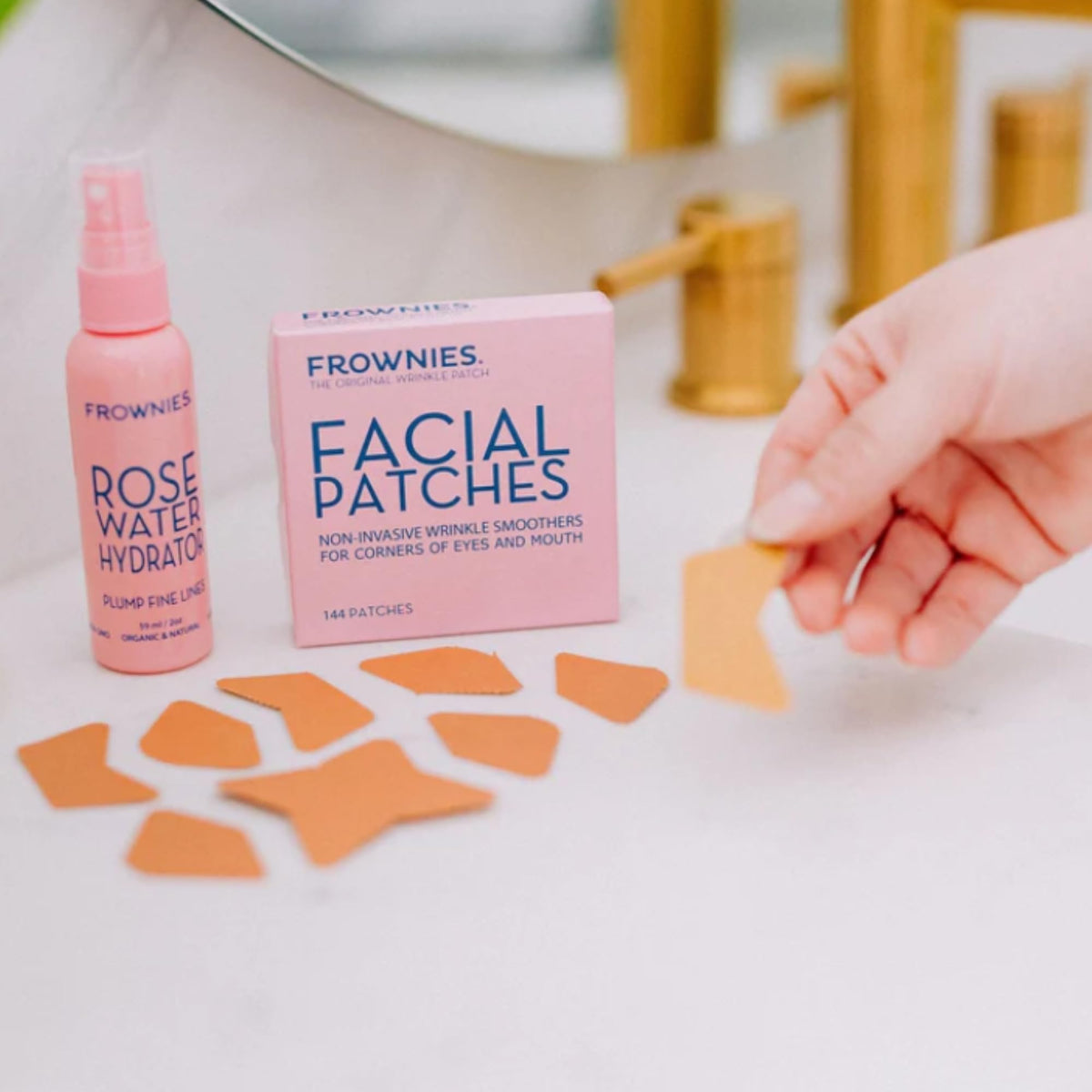 Frownies Corners of Eyes & Mouth Wrinkle Patches in use overnight