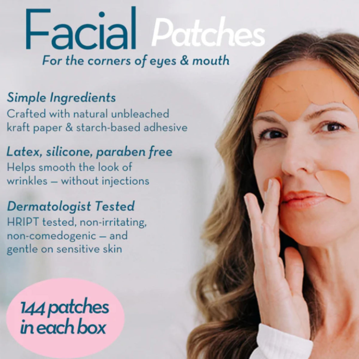 Frownies patches being applied around eyes