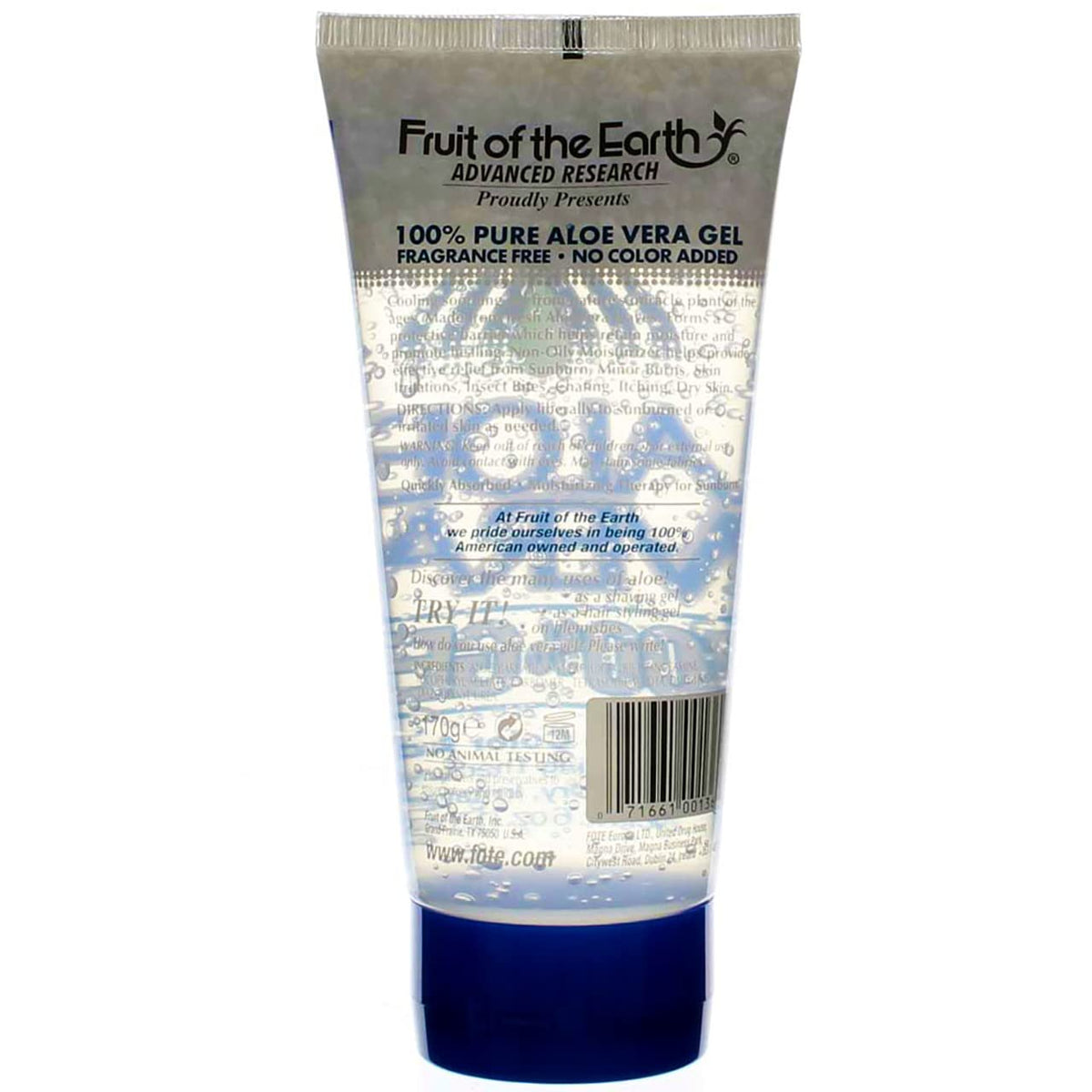 Fruit of the Earth Aloe Vera Gel 6oz applied to skin