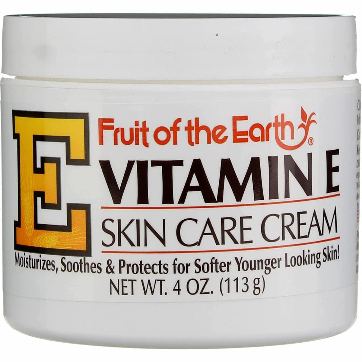 Fruit of the Earth Vitamin E Skin Care Cream on a bathroom counter