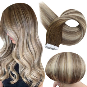 Fshine Tape-In Hair Extensions 20 Inch Ash Brown Beige Blonde front view