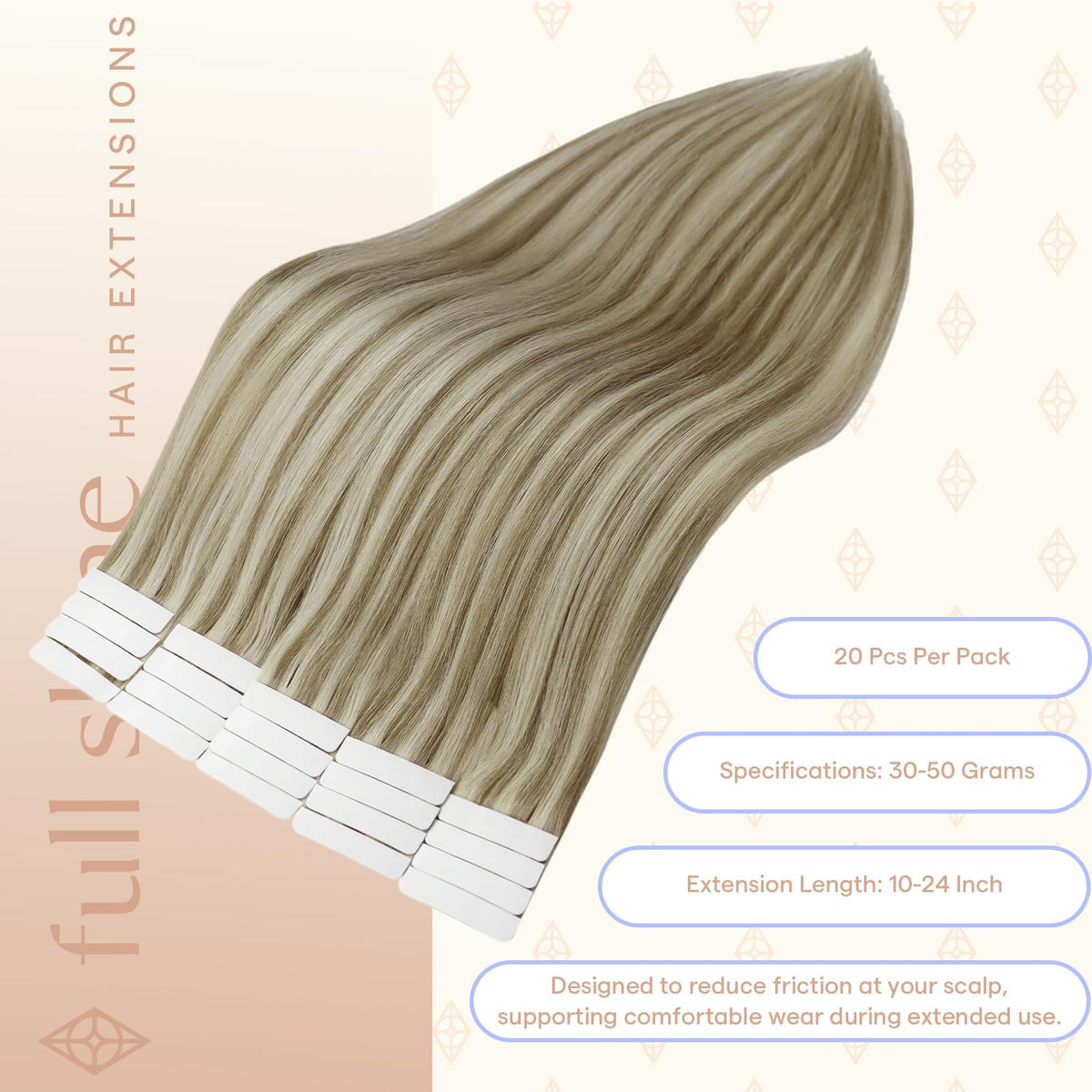 Fshine Tape in Hair Extensions Ash Blonde Mix close-up of hair