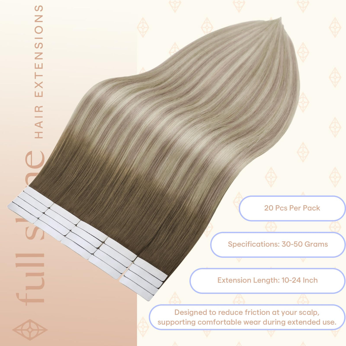 Fshine Tape In Hair Extensions Ash Brown Blonde Ombre close-up