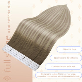 Fshine Tape In Hair Extensions Ash Brown Blonde Ombre close-up