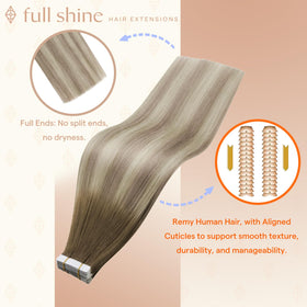 Fshine Tape In Hair Extensions Ash Brown Blonde Ombre packaging