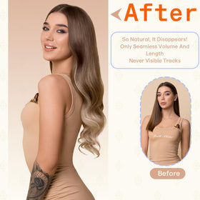 Fshine Tape In Hair Extensions Ash Brown Blonde Ombre texture detail