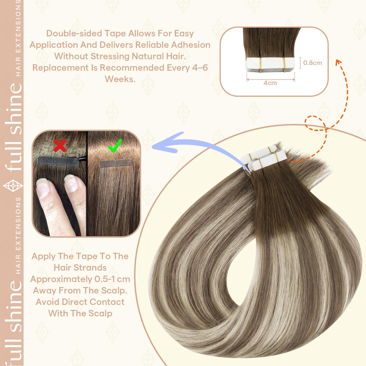 Fshine Tape-In Hair Extensions displayed on a model