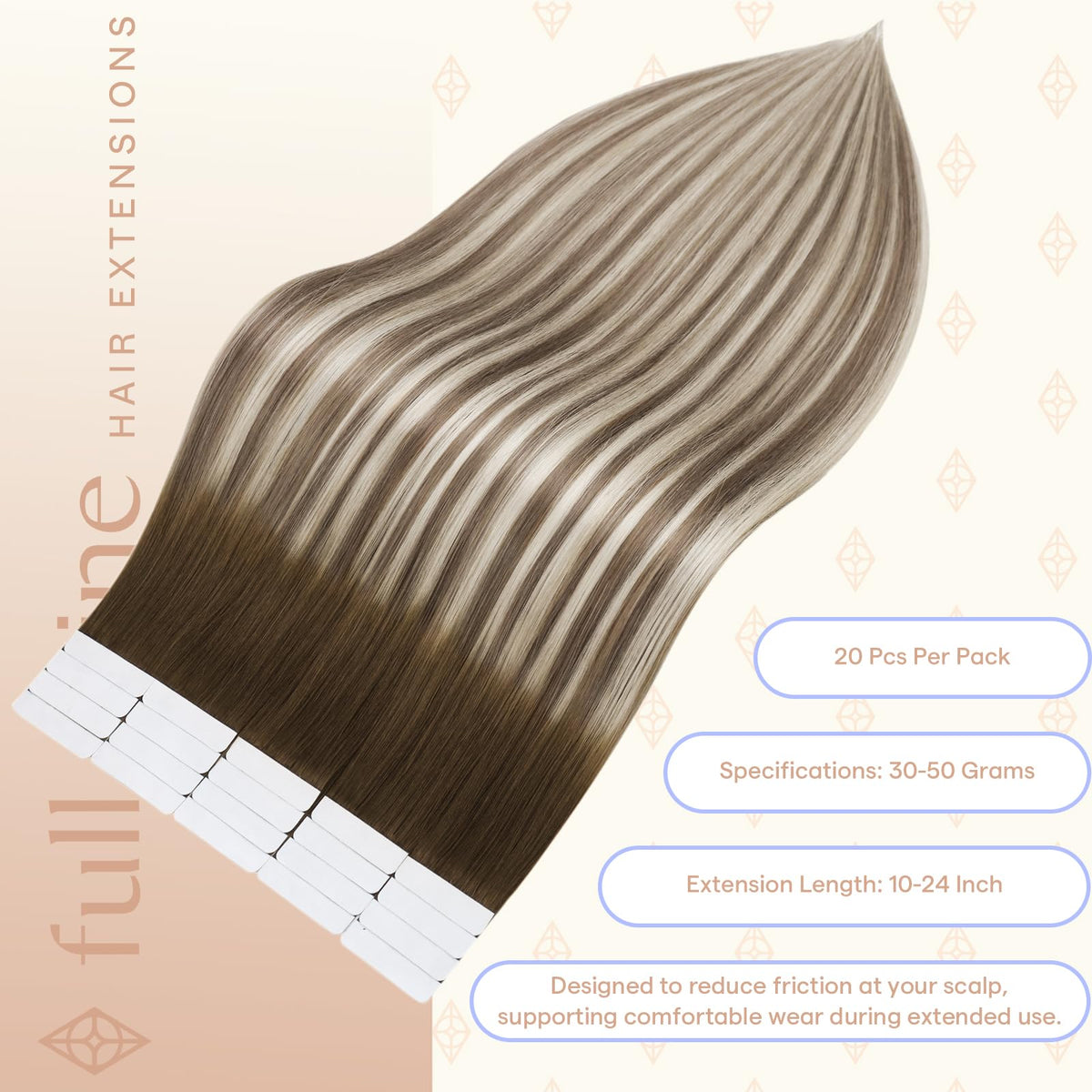 Fshine Tape in Hair Extensions displayed on a model's hair