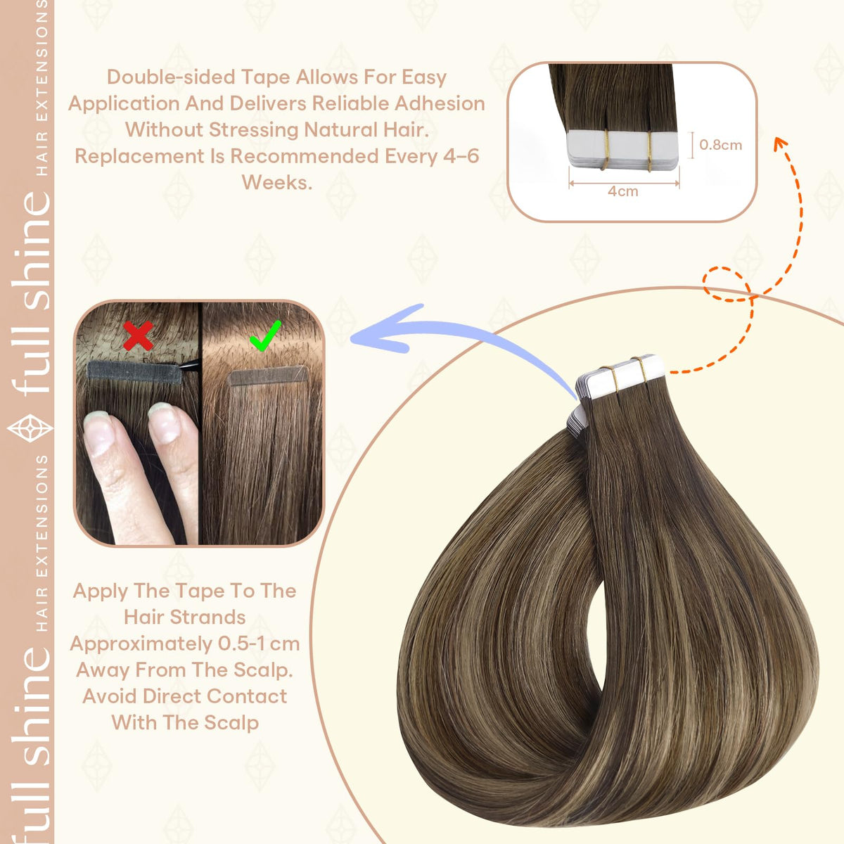 Fshine Tape In Hair Extensions displayed with natural hair