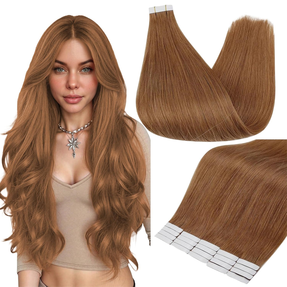 Fshine Tape in Hair Extensions Ginger 22 Inch front view