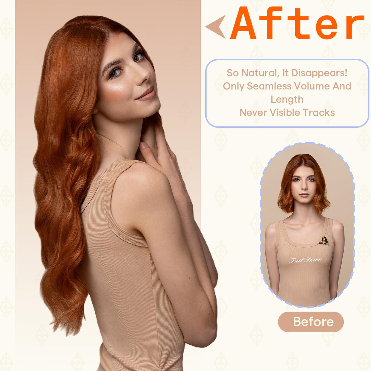 Fshine Tape in Hair Extensions Ginger in natural light